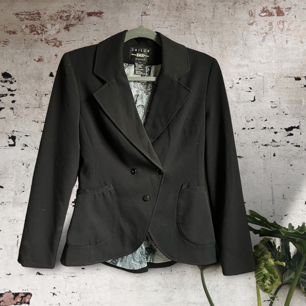 Tailor B moss black tailor stretch double breasted snap jacket paisley lined 4